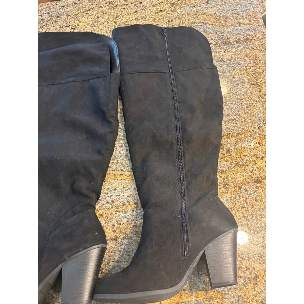 Lane Bryant Knee High Boots Size 11W Black Suede High Heel Boots Sexy Boots‎